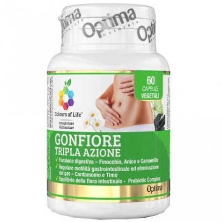 Funzionalità digestiva  Optima Naturals, Gonfiore Tripla Azione, 60 cps