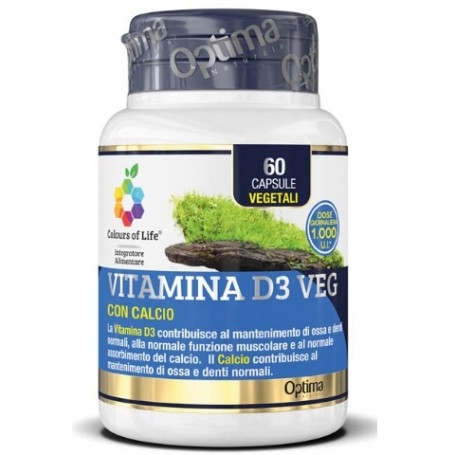 Vitamina D Optima Naturals, Vitamina D3 Veg con Calcio, 60 cps