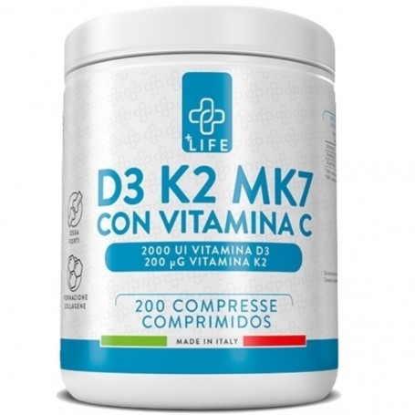 Vitamina D +Life, Vitamina D3 K2 MK7 + Vitamina C, 200 cpr