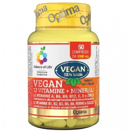 Multivitaminici - Multiminerali Optima Naturals, Vegan 12 Vitamine + Minerali, 60 cpr